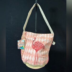 Paul Brent Flamingo Bucket Bag Purse with Full Zip